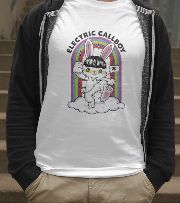 "Electric Callboy Bunny Rainbow Sunglasses Black Bunny" T-Shirt