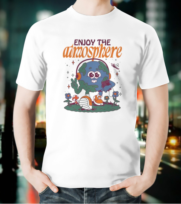 Enjoy The Atmosphere Planet Earth Headphones Peace Flowers T-Shirt