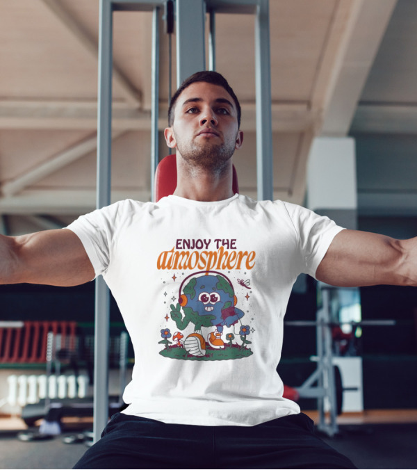 Enjoy The Atmosphere Planet Earth Headphones Peace Flowers T-Shirt