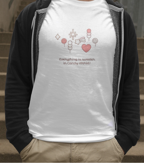Everything Is Sweeter In Candy World Lollipop Heart Popsicle Sweets T-Shirt