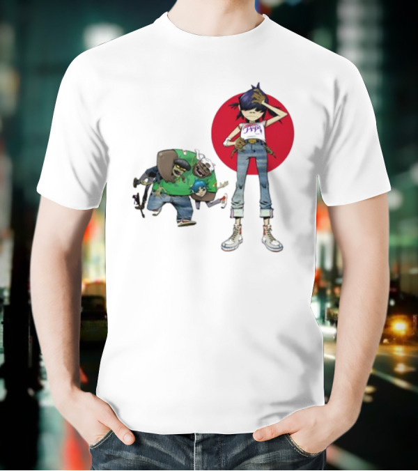 Gorillaz Invisible Sun Japanese Red Circle Band Members T-Shirt