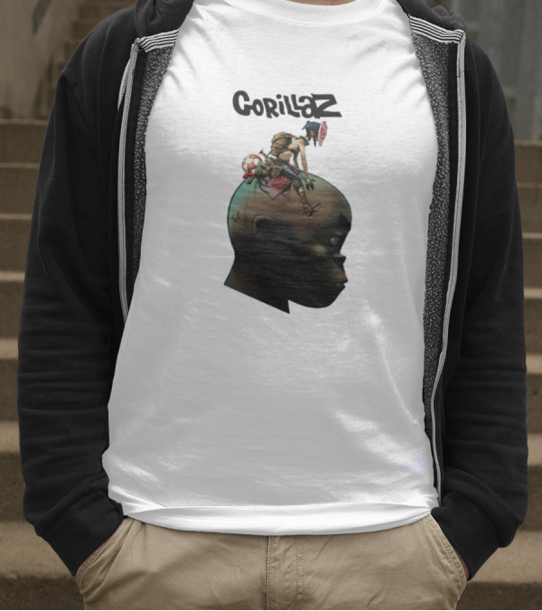Gorillaz Plastic Beach Animated Character On Head T-Shirt