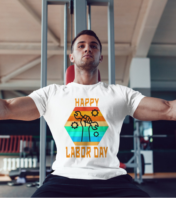 Colorful Wrench Fist Gear Happy Labor Day T-Shirt