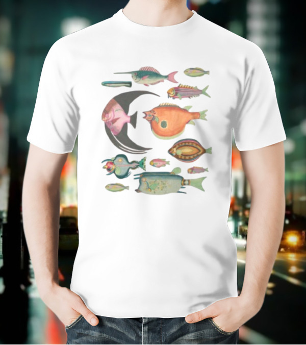 Fugly Fish Large Moon And Colorful Creatures T-Shirt