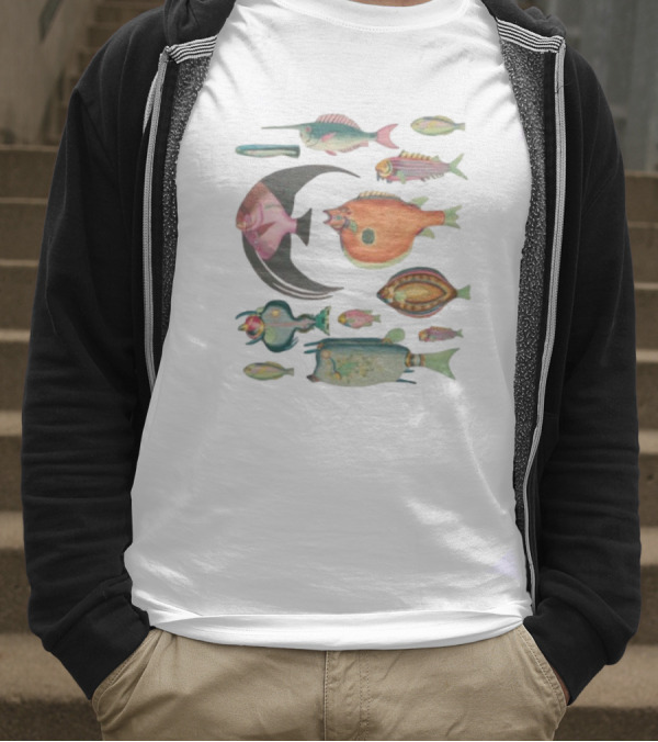 Fugly Fish Large Moon And Colorful Creatures T-Shirt