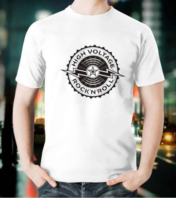 High Voltage Rock N Roll Starburst Lightning Bolt Emblem T-Shirt