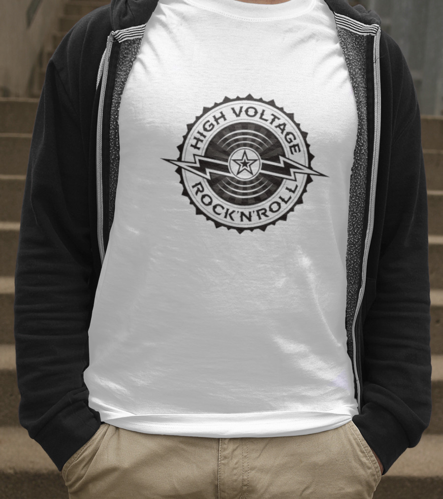 High Voltage Rock N Roll Starburst Lightning Bolt Emblem T-Shirt