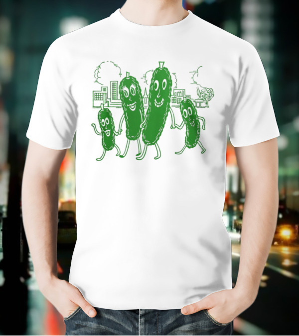 Vintage Pickle Family With Cityscape Background Vintage T-Shirt