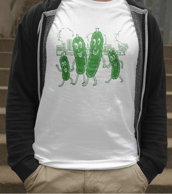Vintage Pickle Family With Cityscape Background Vintage T-Shirt