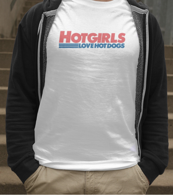 Hot Girls Love Hot Dogs Retro Style Bold Text T-Shirt