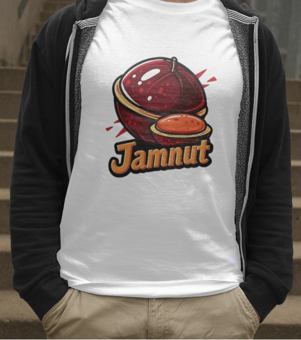 Jamnut Bold Fruit Style Text And Iconic Split Shell Nut T-Shirt