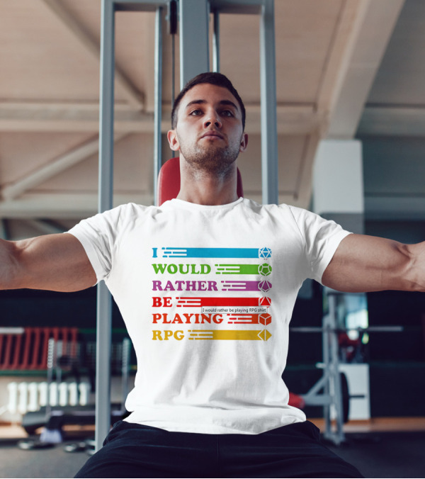 I Would Rather Be Playing RPG Dice Icons Colorful Text T-Shirt