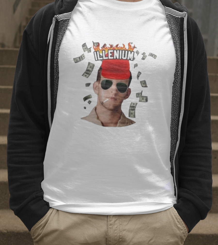 Illenium Flaming Cap Smoking Dollar Bills 2025 T-Shirt