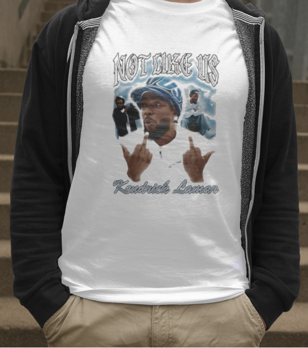 Not Like Us Kendrick Lamar Middle Finger Pose Blue Cap T-Shirt