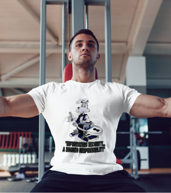 "Information Security A Shared Responsibility With Lock And Key Dog Character" T-Shirt