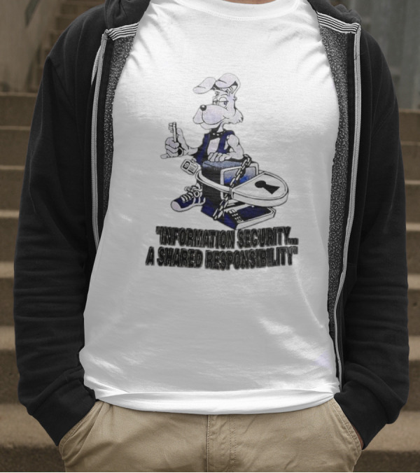 "Information Security A Shared Responsibility With Lock And Key Dog Character" T-Shirt