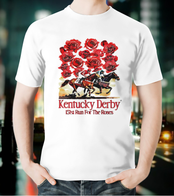 Kentucky Derby 151st Run For The Roses With Horses And Red Roses T-Shirt