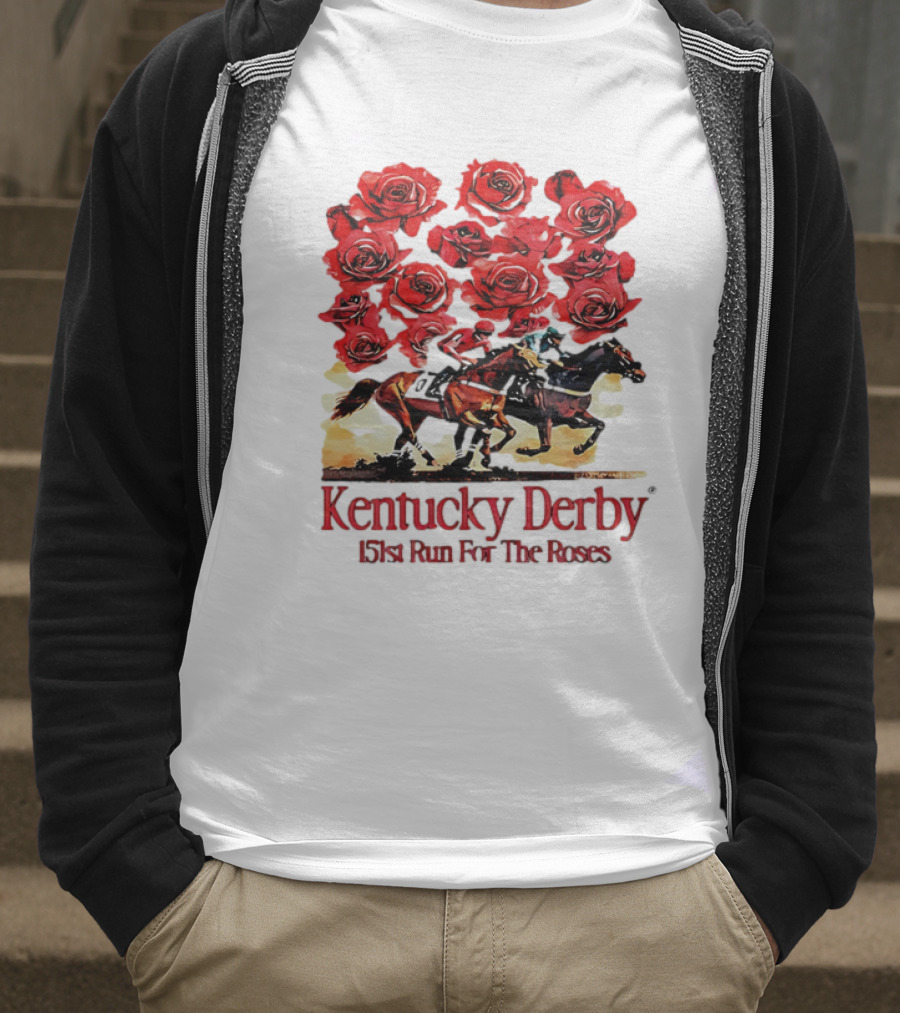 Kentucky Derby 151st Run For The Roses With Horses And Red Roses T-Shirt