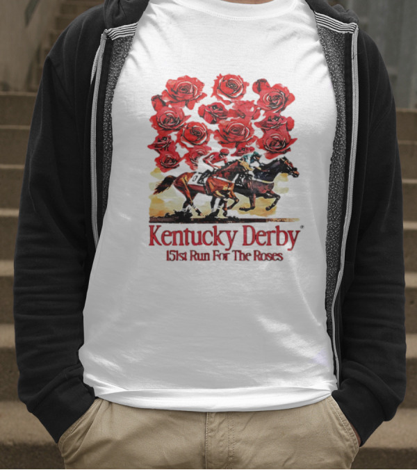 Kentucky Derby 151st Run For The Roses With Horses And Red Roses T-Shirt