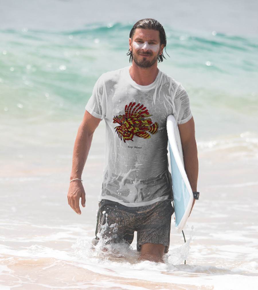 Key West Vibrant Red Yellow Lionfish T-Shirt