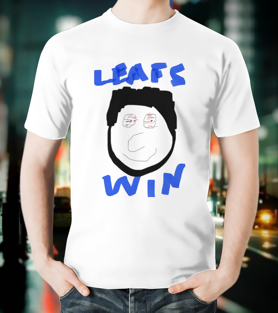 Leafs Win Fun Face Drawing With Blue And Red Accents T-Shirt