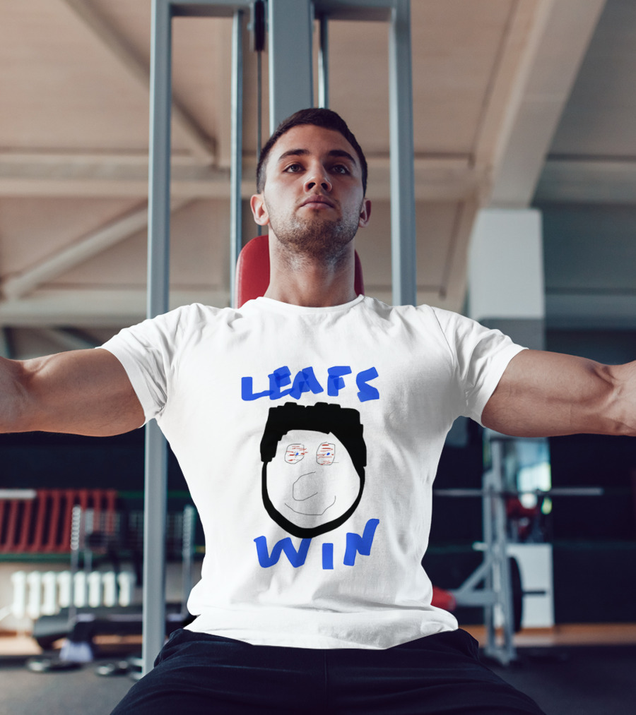 Leafs Win Fun Face Drawing With Blue And Red Accents T-Shirt