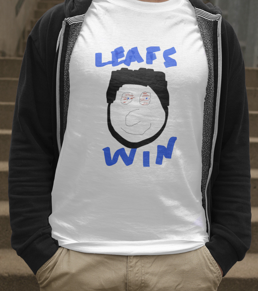 Leafs Win Fun Face Drawing With Blue And Red Accents T-Shirt