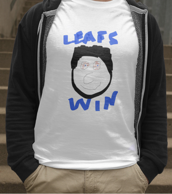 Leafs Win Fun Face Drawing With Blue And Red Accents T-Shirt