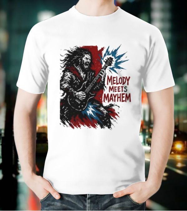 Melody Meets Mayhem Electric Red And Blue Burst T-Shirt