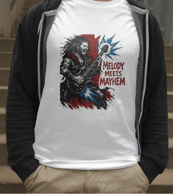 Melody Meets Mayhem Electric Red And Blue Burst T-Shirt