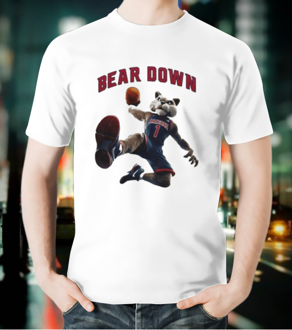 Bear Down Arizona Wildcats 2025 Mascot Basketball Action T-Shirt