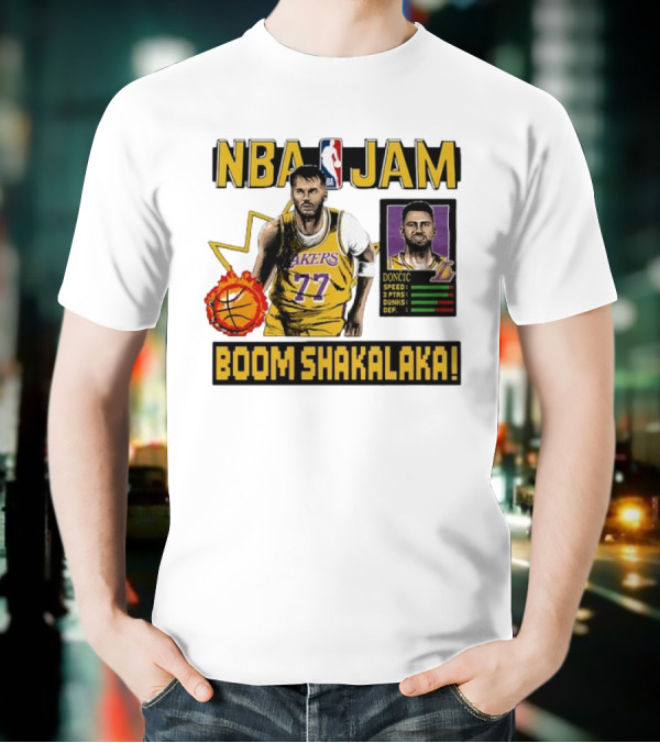 Luka Dončić NBA Jam Los Angeles Lakers Boom Shakalaka 77 T-Shirt