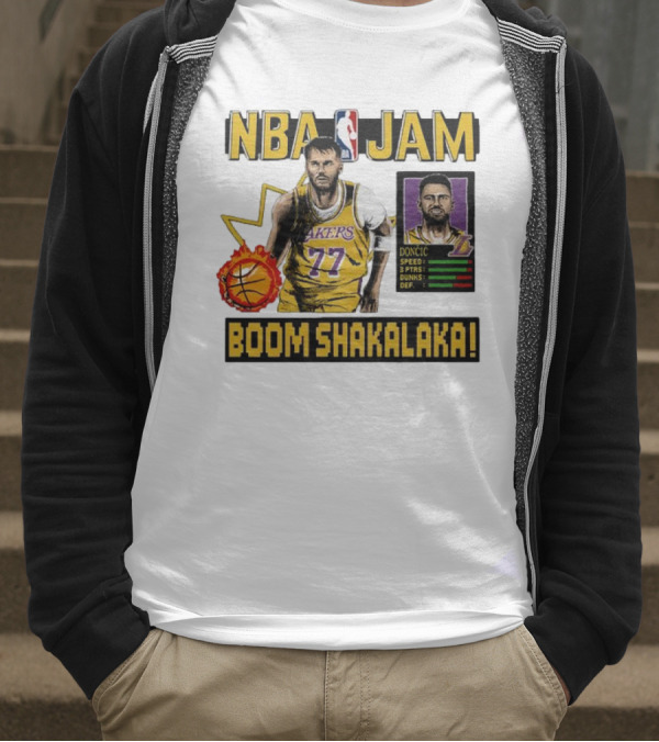 Luka Dončić NBA Jam Los Angeles Lakers Boom Shakalaka 77 T-Shirt