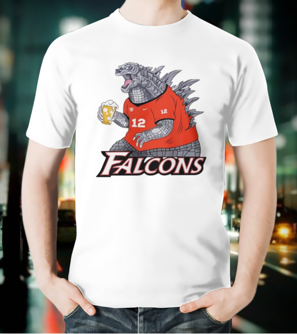 Atlanta Falcons Godzilla Monster Holding Beer T-Shirt