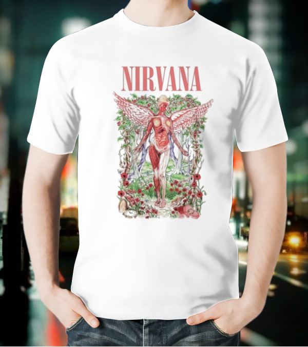 Nirvana In Utero Angel With Red Wings Amidst Wilderness T-Shirt