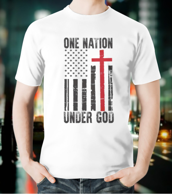 One Nation Under God American Flag Cross Design T-Shirt