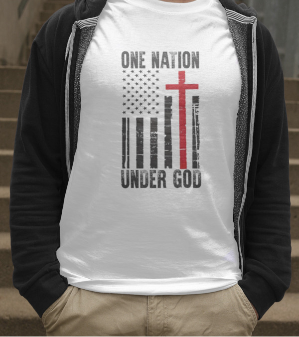 One Nation Under God American Flag Cross Design T-Shirt