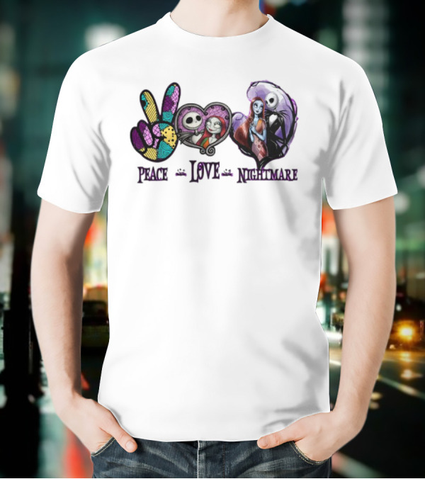 Peace Love Nightmare Before Christmas Characters Jack And Sally T-Shirt