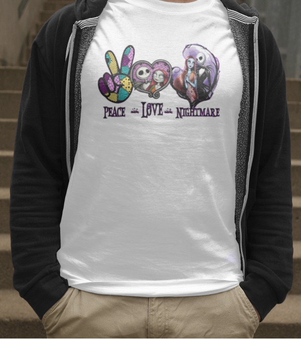 Peace Love Nightmare Before Christmas Characters Jack And Sally T-Shirt