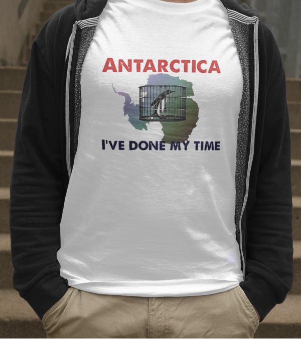 Antarctica I’ve Done My Time Penguin Jail Map T-Shirt