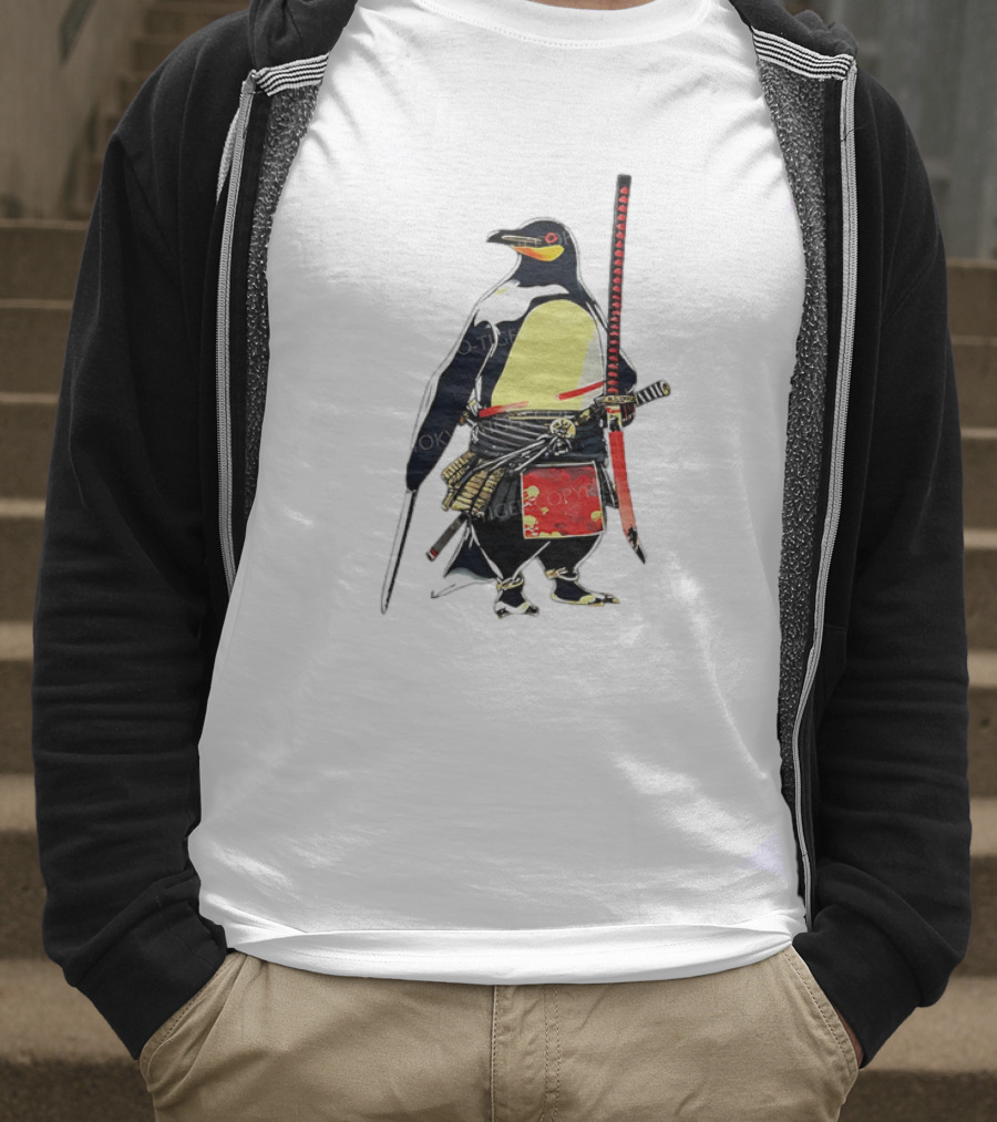 Samurai Penguin Katana Warrior With Traditional Armor T-Shirt