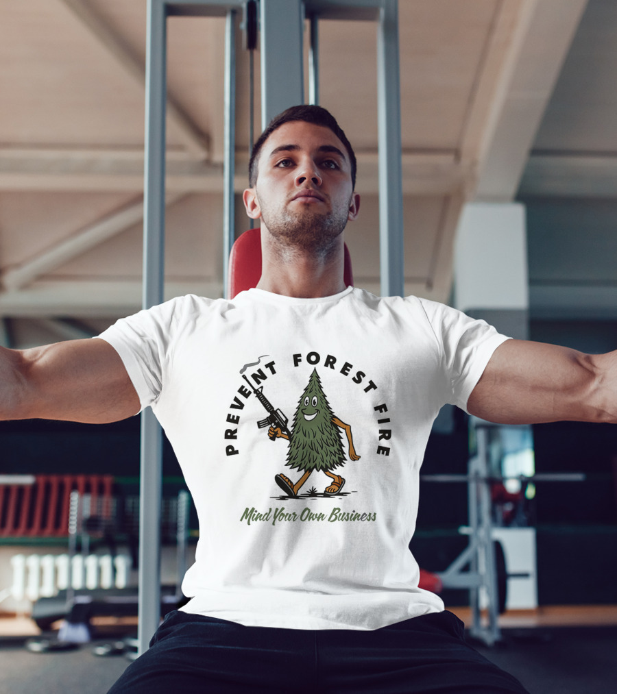 Prevent Forest Fire Mind Your Own Business Tree Cartoon With Rifle T-Shirt