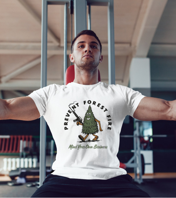 Prevent Forest Fire Mind Your Own Business Tree Cartoon With Rifle T-Shirt
