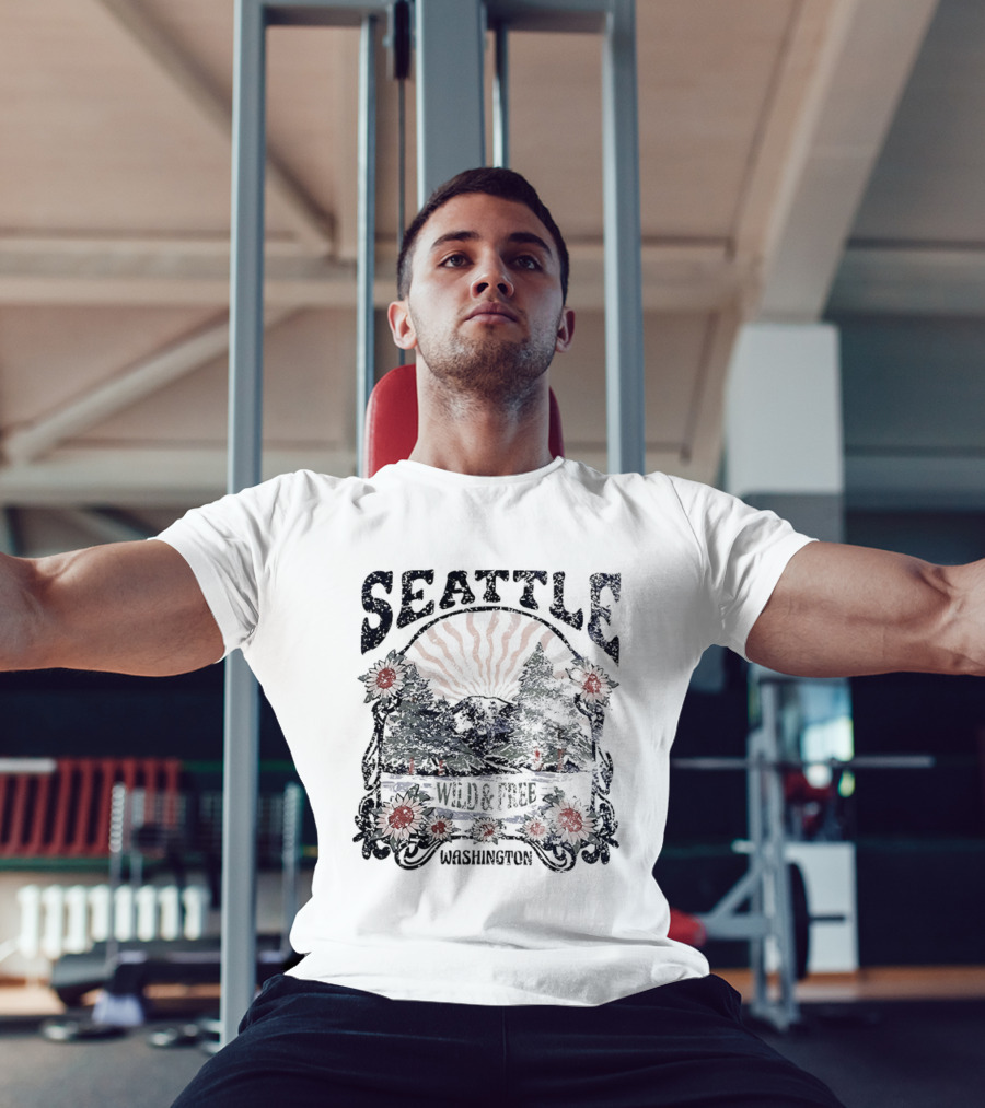 Seattle Washington Wild And Free Sunrise Trees Flowers T-Shirt