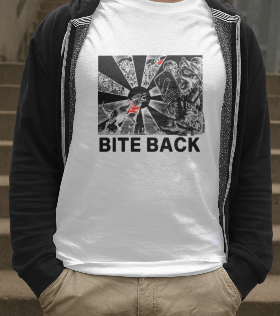 Punkwithacamera Bite Back Protest Artwork With Charging Dog And Riot Police T-Shirt