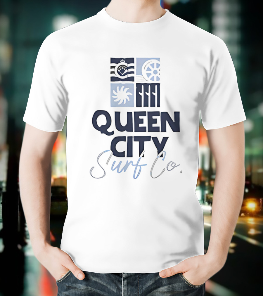 Queen City Surf Co Ocean Waves And Nautical Wheel Adventure T-Shirt