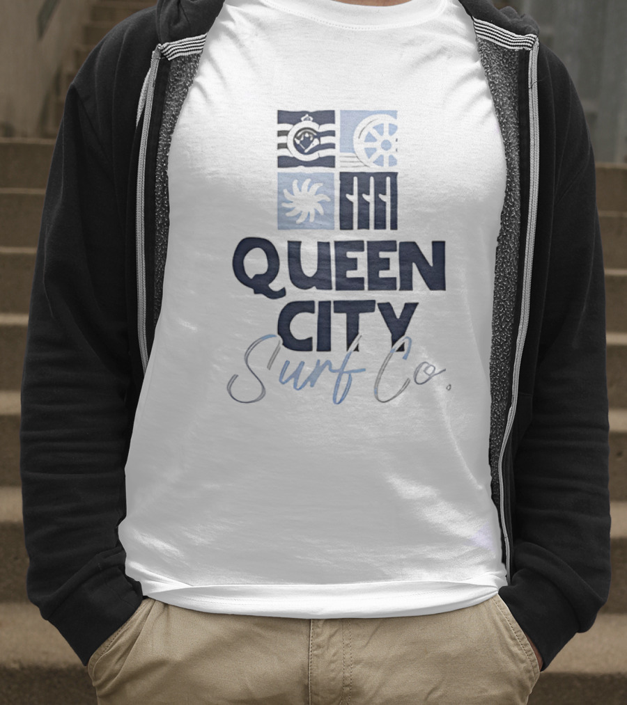 Queen City Surf Co Ocean Waves And Nautical Wheel Adventure T-Shirt
