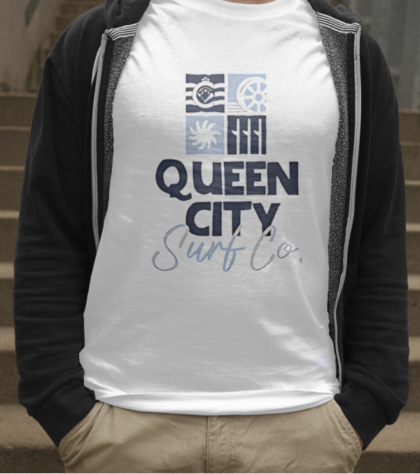 Queen City Surf Co Ocean Waves And Nautical Wheel Adventure T-Shirt