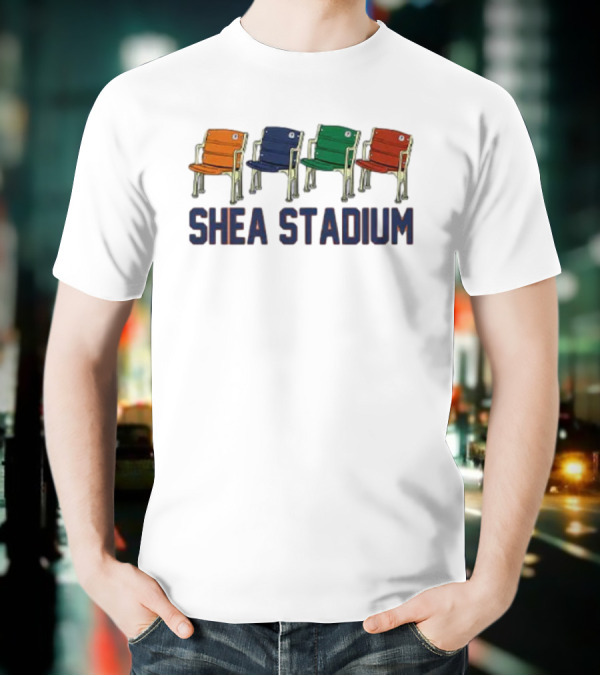 Shea Stadium Vintage Seats Orange Blue Green Red T-Shirt