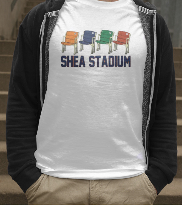 Shea Stadium Vintage Seats Orange Blue Green Red T-Shirt